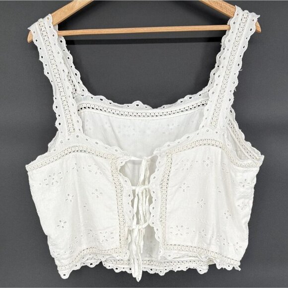 Abercrombie & Fitch Women's Eyelet Bohemian Crop Top XL White Linen Blend - Picture 3 of 9